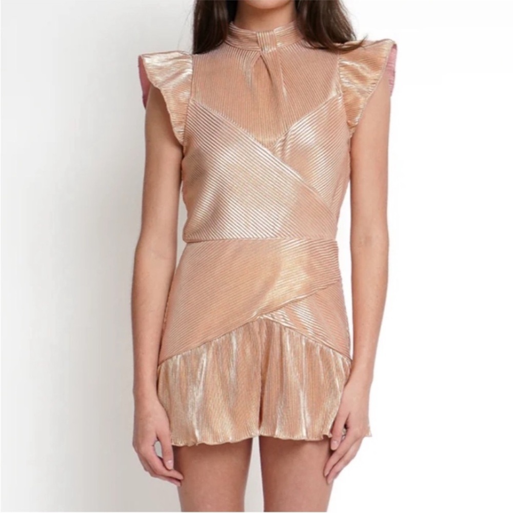 SAYLOR Malissa High Neck Romper in Metallic Pink and Gold, Size L